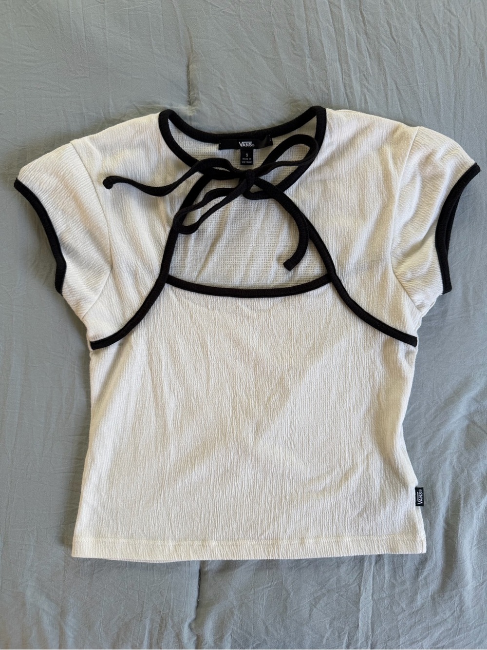 Vans White Crop Top with Black Trim and Tie